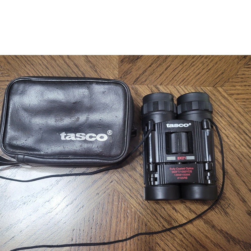 Tasco 8x21 Compact Binoculars Black Fully Coated Optics 165RB with Case
